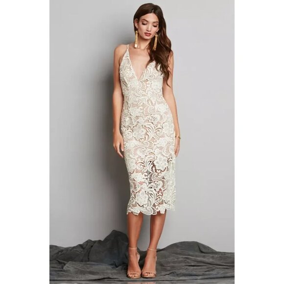 Dress the Population 'Marie' Lace Midi Dress in Ivory/Nude, Size S - Picture 1 of 6